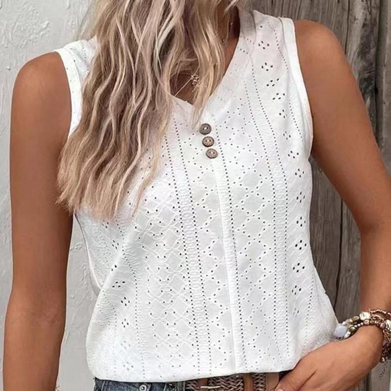 DAFIFY Women's Fashion Summer Casual Solid Color Print Sleeveless V-Neck T-shirts and Tops