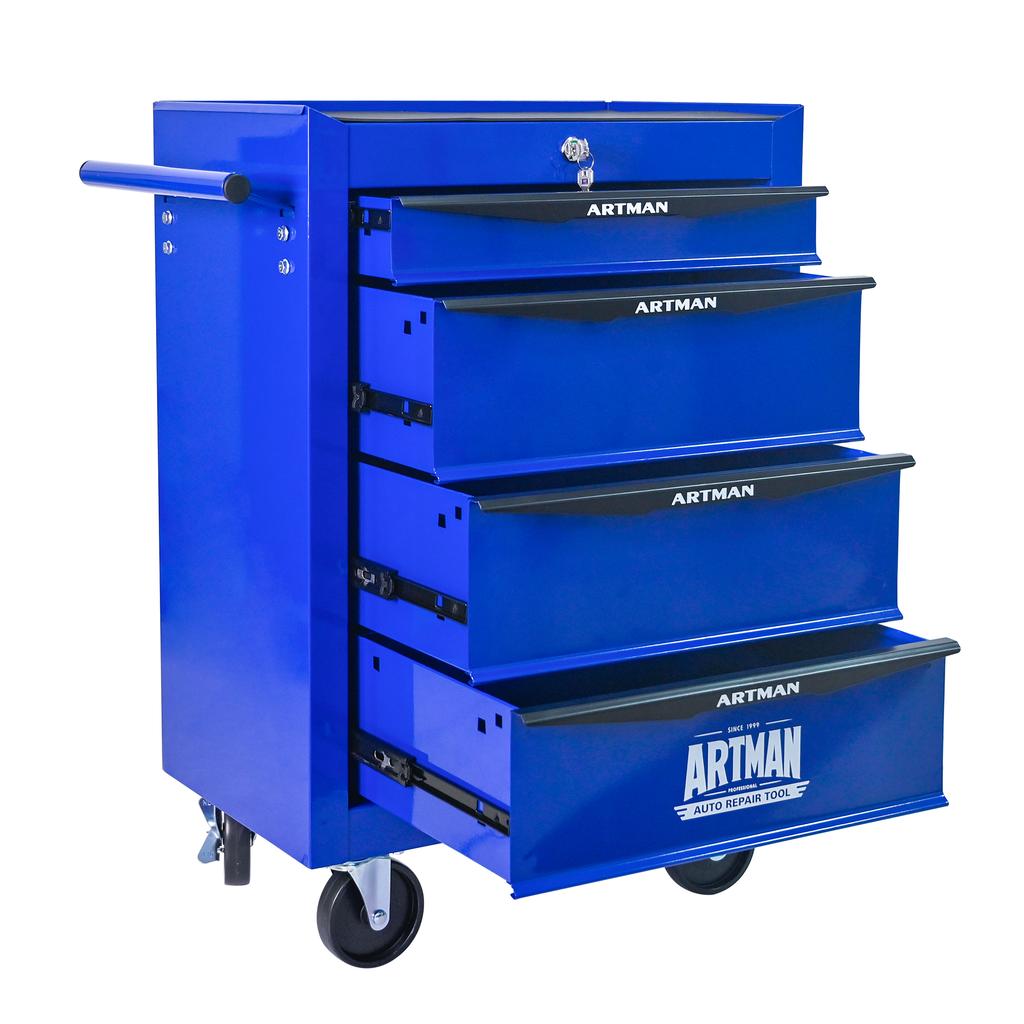 Mobile Metal Tool Cabinet with 4 Drawers, 508 mm (20 Inch) and Ball-Bearing Drawer Slides, Organizing Steel Tool Box - Black-Blue