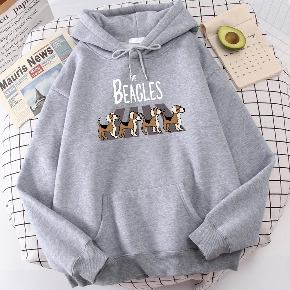 Женское худи The Beagles с простым принтом, толстовка Харадзюку, модный свитшот с круглым вырезом, с капюшоном, повседневная, оверсайз, уличная одежда