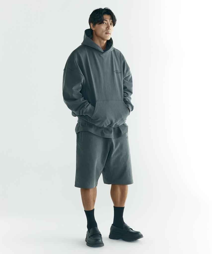 [Большой размер] Худи с принтом Oversized, плотный пигмент, цвет угольный