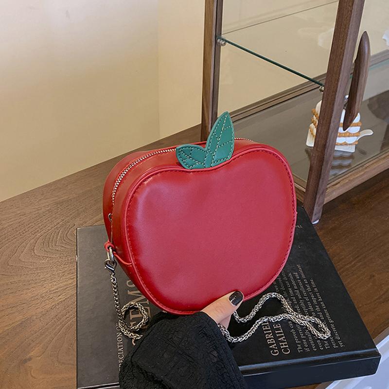 Girl Crossbody Bag Cute Apple PU Personality Women Shoulder Bag Simple Small Satchel Cartoon Shaped Coin Purse CLE