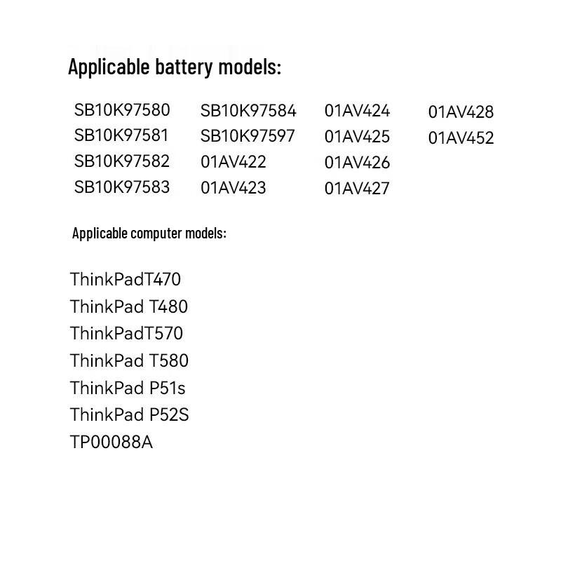 Replacement Laptop Battery for Lenovo ThinkPad T470 T480 T580 Series