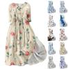 Women's Fashion Vintage Floral Print Lapel Button Three Quarter Sleeves Strappy Dress