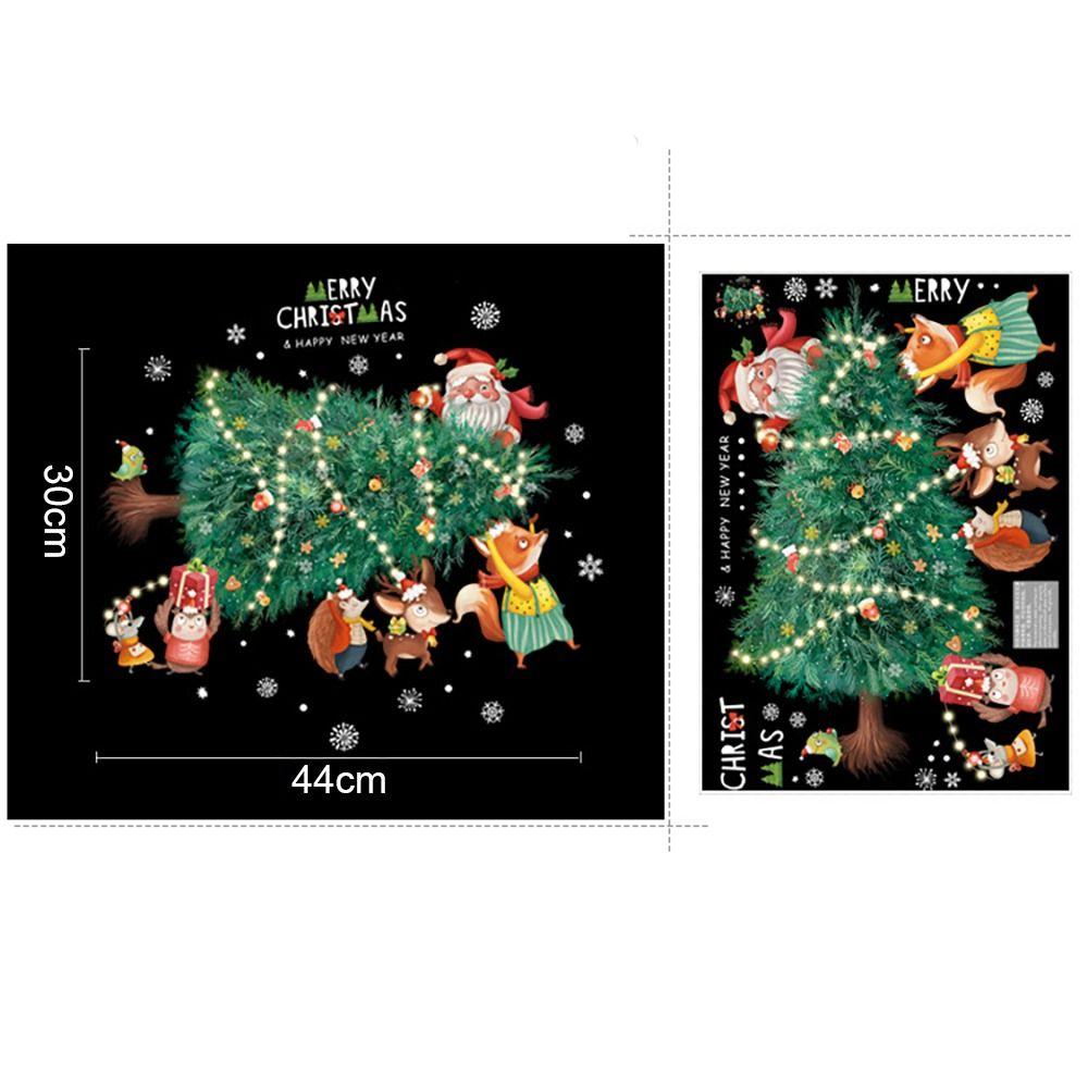 Электростатические наклейки на витрину Мультяшный Санта Клаус Рождественская елка Постер Рождество