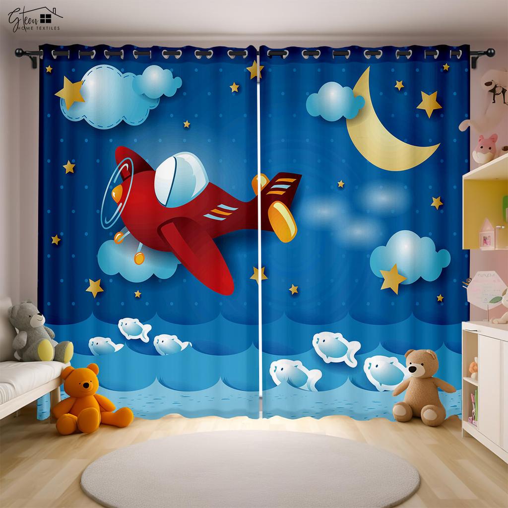 Аэрокосмический мультфильм 3D Печатные шторы Астронавт Космонавт Космический корабль Ракета Запуск Спальня Кабинет Детская комната Шторы 2 ШТ