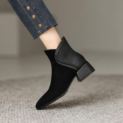 Модная НОВАЯ Осенняя Обувь Женская Замшевые Ботильоны до Щиколотки с Круглым Носком на Массивном Каблуке Женские Зимние Ботинки для Зрелых Женщин Ботинки на Молнии Современные Ботинки