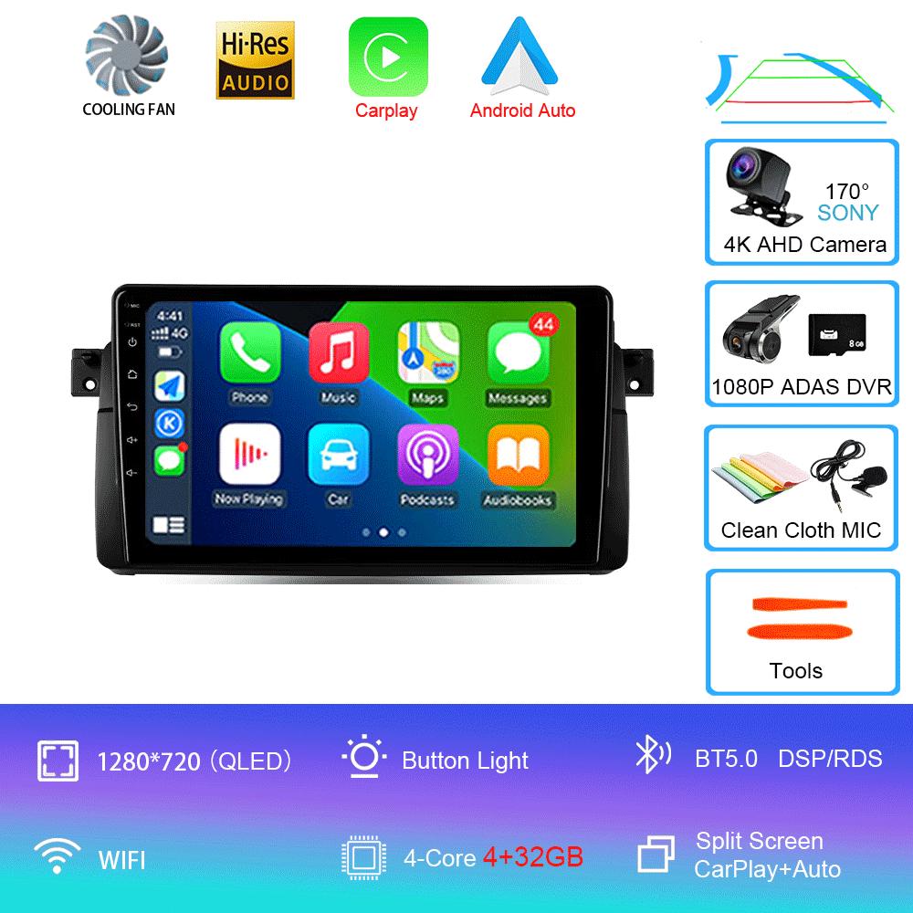 Автомагнитола Android 14 Carplay Для BMW E46 M3 1998 1999 2000 2001 - 2006 Навигация GPS Мультимедийный плеер стерео wifi+4G BT 2 DIN