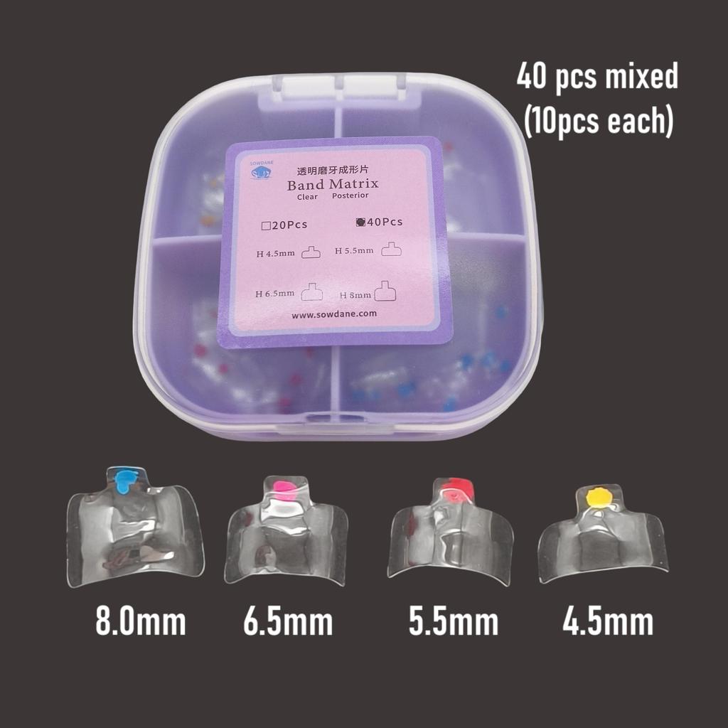 10 Pcs/ 20pcs/ 40 Pcs Dental Clear Matrix Bands Transparent Matrices Posterior Molar Composite Class Restorative 4.5/5.5/6.5/8.0 Fits Bioclear