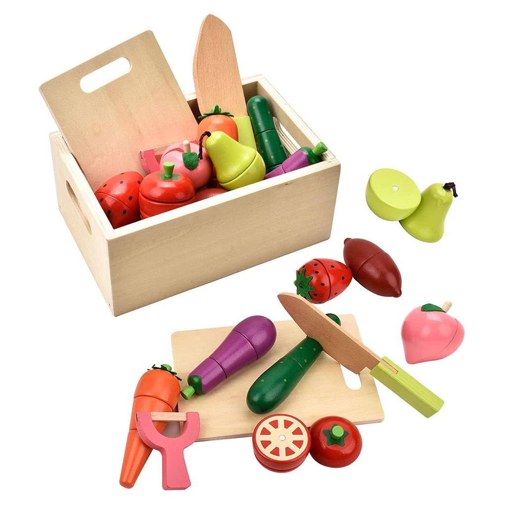 CARLORBO Toy Play House Fresh Vegetables Fruits Wooden Magnetic Fruit Vegetable Set Montessori Toy In Wooden Box & Cut! & Children's