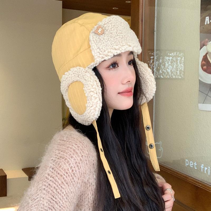 Осенне-зимняя женская шапка M медведь из овечьей шерсти, зимняя теплая, для защиты от холода на улице, шапка-ушанка, толстая