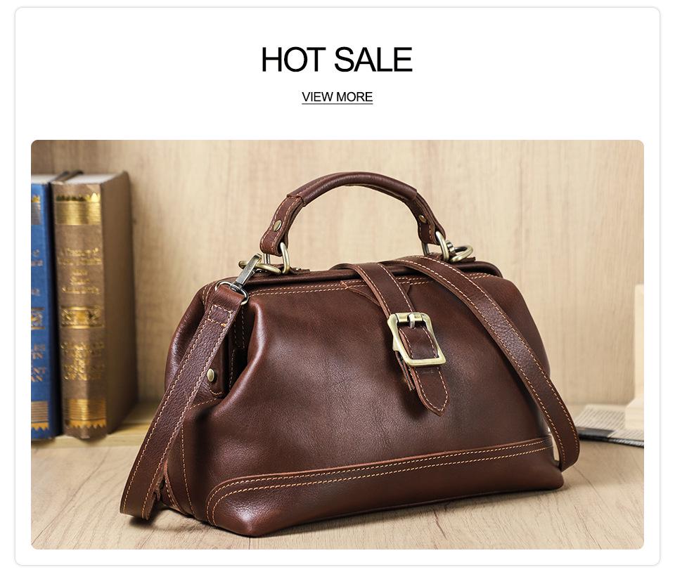Full-Grain Cowhide Convertible Women's Shoulder Handbag with Metal Hinge Buckle