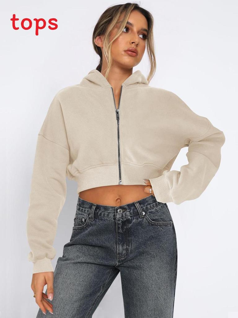 Streetwear Womens Short Sleeve Hoodie With Zipper For Fall Winter Casual Wear