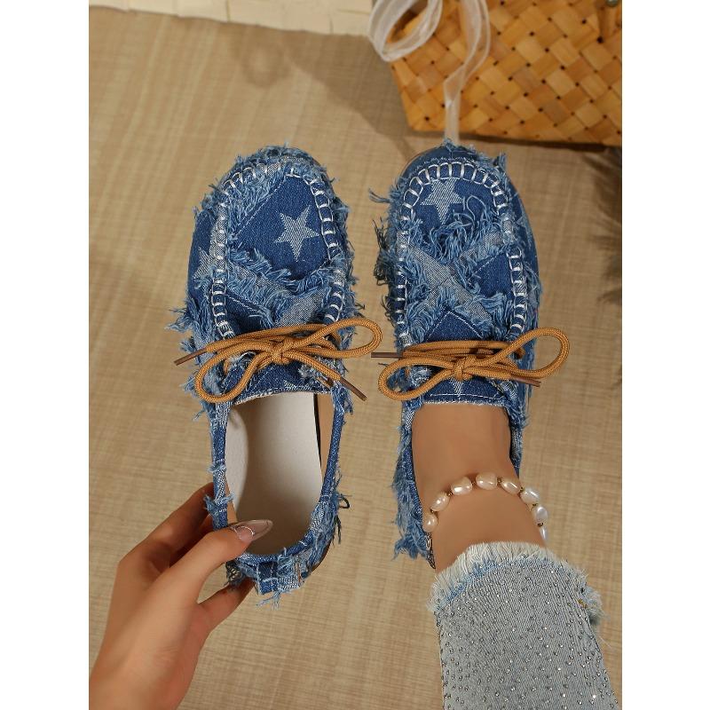 Джинсовые низкие кеды на шнуровке 2025 Осень Новинка Большие размеры Холщовые спортивные туфли для женщин