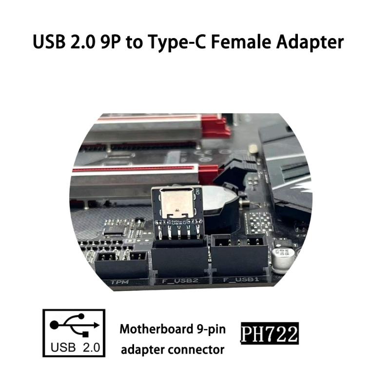 USB2.0 9-контактный на USB C Адаптер-Коннектор для Внутренней Материнской Платы ПК 9-контактный USB2.0 Конвертер для Настольного Компьютера