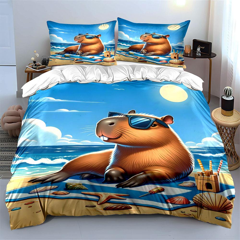 Cool Capybara Beach Bedding Set Bedding Duvet Cover Set Duvet Cover Pillowcases (1 * Duvet Cover 2 * Pillowcases, without duvet insert)