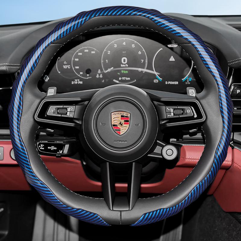 Suitable for Porsche Carbon Fiber Texture Steering Wheel Cover with Snap-On Wave-Shaped Sports Design Protective Shell for Cayenne Taycan Panamera