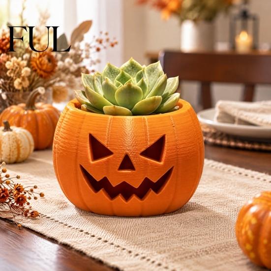 Halloween Table Centerpiece Pumpkin Face Succulent Planter, 3D Printed Jack O Lantern Flower Pot, Creative Micro Landscape Base Theme Seasonal