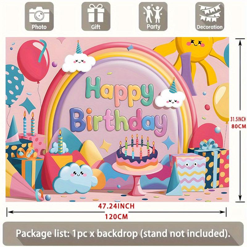 Rainbow Clouds Birthday Banner, Sun Cartoon Backdrop Wall Decor for Party