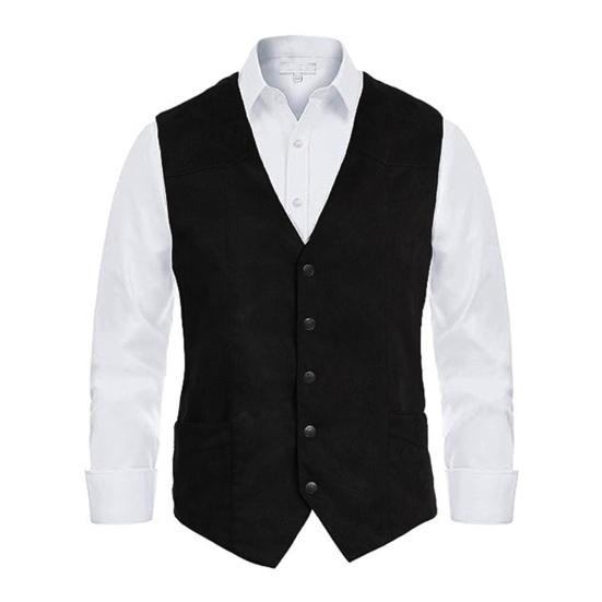 Мужской жилет с V-образным вырезом без рукавов, однобортный приталенный жилет с карманами, однотонный деловой жилет, пальто