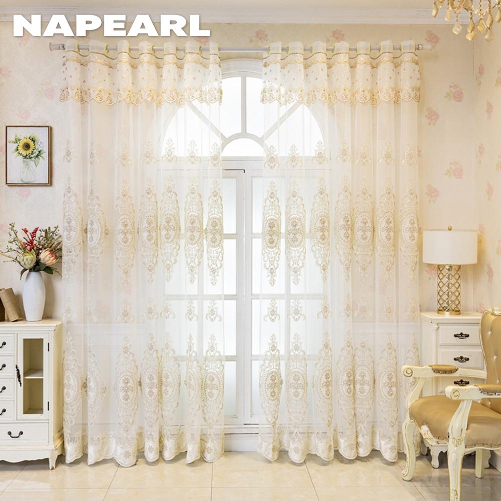 1 шт. NAPEARL High End Luxury бежевый трехмерный вышитый кольцевой тип прозрачной занавески тюль для гостиной спальни украшения окна домашнего декора