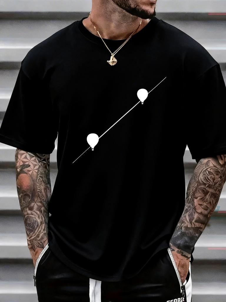 Unisex White Crew Neck Tee Simple Balloon Line Print Loose Oversized Short Sleeve Unisexs Streetwear Summer Casual Basic Top