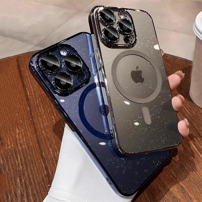 Роскошное покрытие для Magsafe, магнитный чехол с беспроводной зарядкой для iPhone 15 14 Plus 13 12 Pro Max 11, прозрачный блестящий жесткий тонкий чехол из ПК