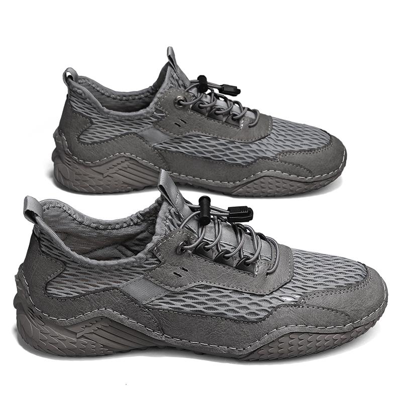 Men’s Outdoor Hiking Shoes Grey Driving Shoes Khaki Casual Slip on Summer Black Mesh Shoes Plus Size 45 46
