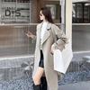 Fall Winter Women Overcoat Turn Down Collar Long Sleeve Open Stitch Pockets Loose Mid Length Solid Color Soft Warm Thick Lady Mid Calf Length Coat