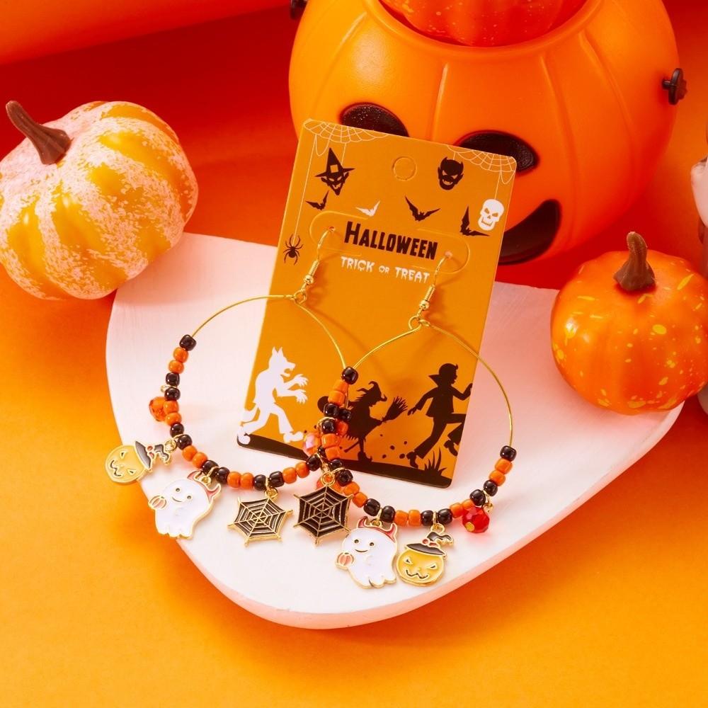 Beads Halloween Earrings Skull Ghost Dangle Earrings Jewelry Pumpkin Hoop Earrings  Women