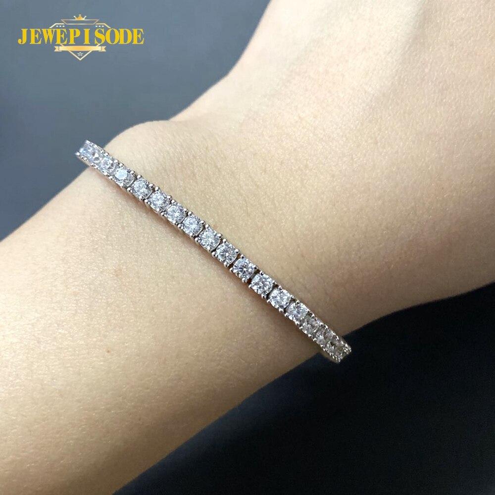 Твердое серебро 925 пробы 15-21 см искусственный муассанит с бриллиантами теннисный кулон женский свадебный изысканный ювелирный браслет