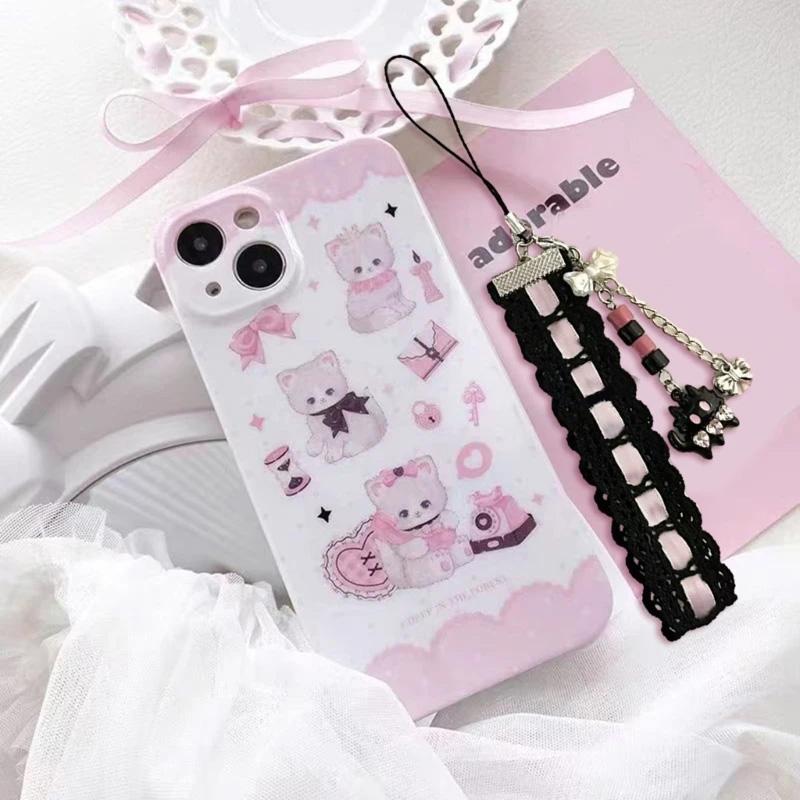 1 шт. Модный шнурок с кошачьей лапкой, бисерный кружевной бант, телефон, подвеска, камера, аксессуар, ткань