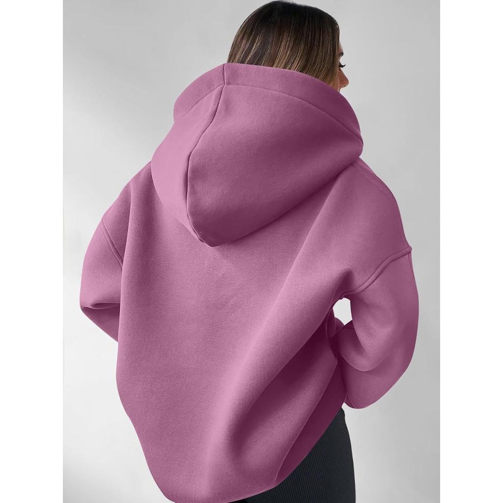 Women's Solid Color Casual Sports Loose Long-sleeved Hooded Sweatshirt