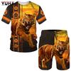 YUHA,Tiger King 3D Printed Men's T-shirt+Shorts Suit Unisex Cool Animal Summer O-Neck Tops Men/Women Couple Sport Wear Tracksuit