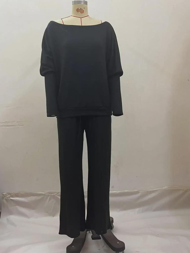 Весенняя коллекция 2024 г.: Европейский и американский женский повседневный трикотажный костюм на одно плечо