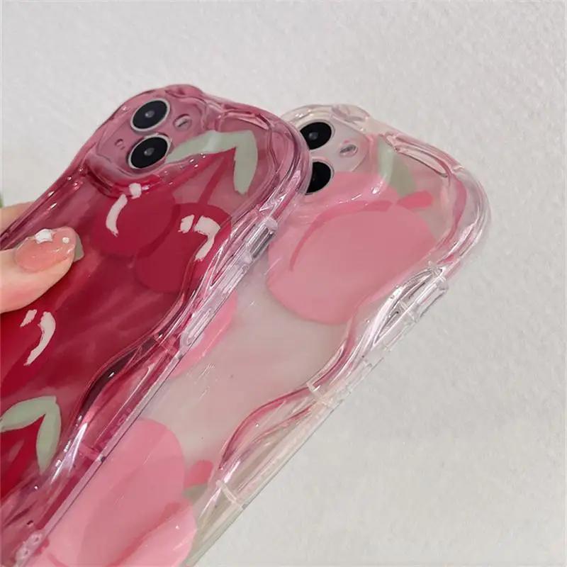 Чехол для телефона 'Цветочное Сердце Вишня' для iPhone 16 15 Pro Max 14 11 13 12 Mini XR 8 7 Plus X XS SE Мягкое покрытие с волнистым краем
