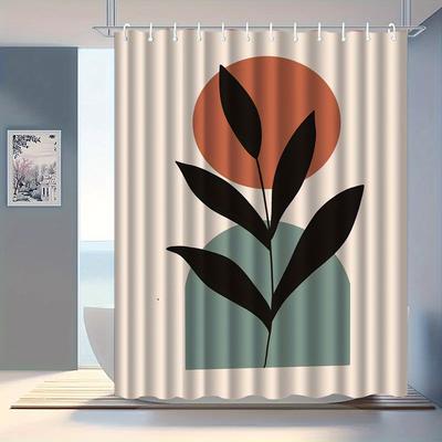 1 шт. Шторка для душа с узором из листьев, полиэстер, с крючками, можно стирать в машине, подходит для декора ванной комнаты.