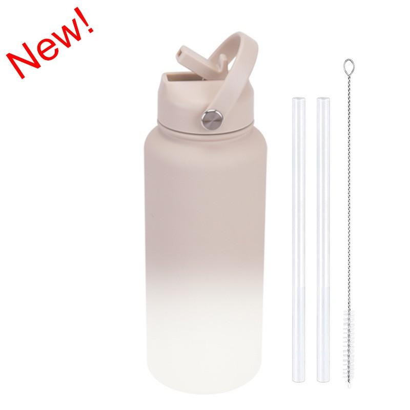 1L Stainless Steel Vacuum Insulated Water Bottle With Handle Straw Lid Outdoor Sports Travel
