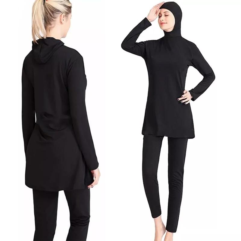 Women's Long Sleeve Sun Protection Conservative Swimsuit Split Two Piece Spa Holiday Including Hat Swimsuit