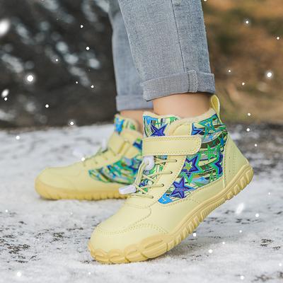 Новые зимние детские водонепроницаемые хлопковые ботинки-босоножки с нескользящей подошвой, утепленные бархатом, для детей среднего и старшего возраста, мужские и женские теплые зимние ботинки