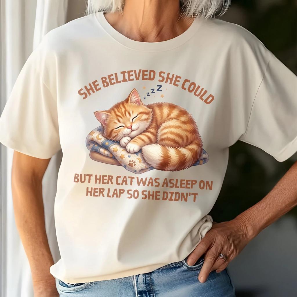 Funny Cat Mom Tee, Crazy Cat Lady T-Shirt, Orange Tabby Fans, Kitty Sleeping