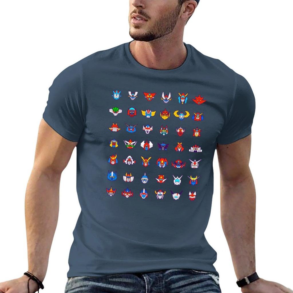 071b 70s Robots Color Tshirt Work Wear Short Sleeve Tshirt