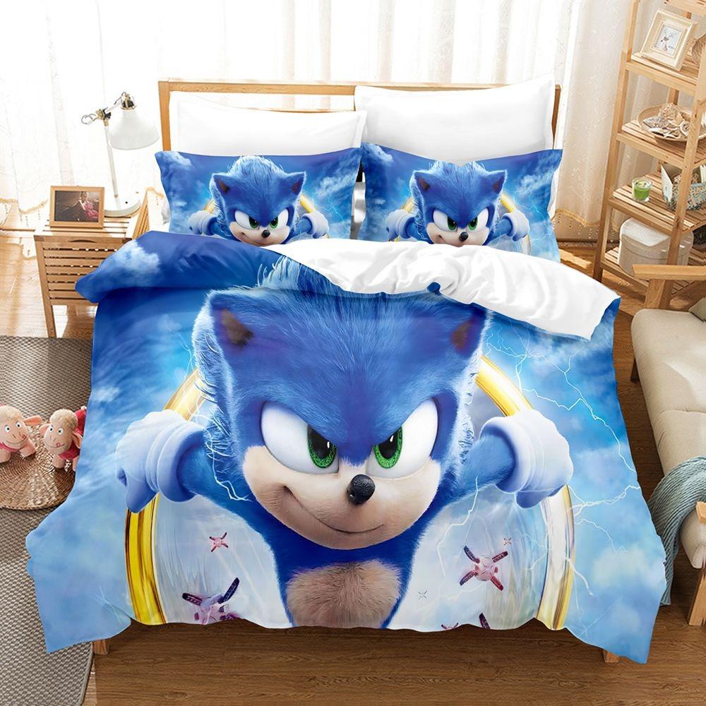 3DPrint Cartoon Anime Bedding Set The Movie S-SonicES Duvet Cover Pillowcase Boy girl Kids Bedroom Gift Single Double Large Size