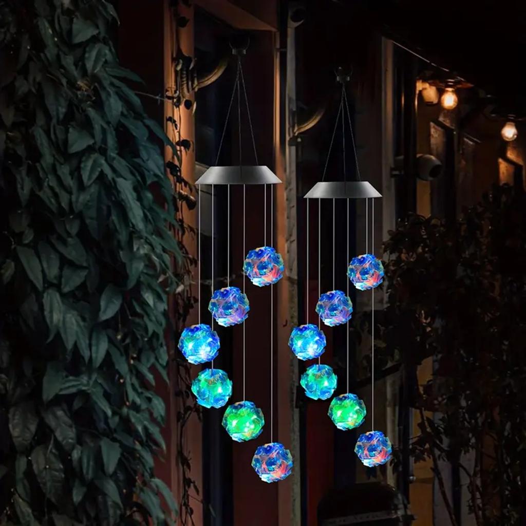 1pc Solar Blue Laser Disco Ball Wind Chime Lights Solar Powered 6 LED Waterproof Outdoor Decorative Lamp For Home Garden Decor