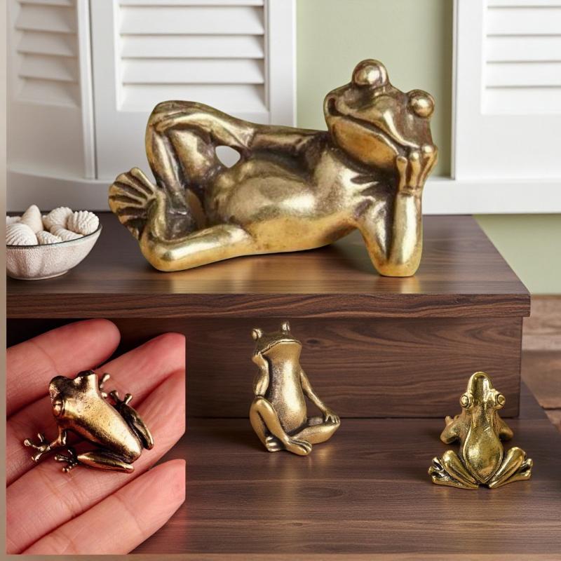 Retro Brass Mini Frog Miniatures Figurines Vintage Animal Figurine Toad Desktop Ornaments Home Decoration Crafts Tea Pet Decor
