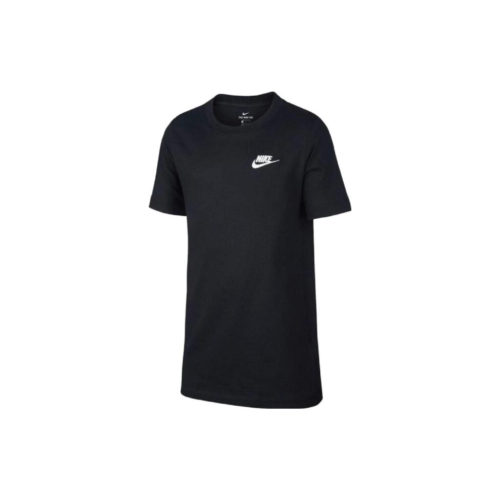 Nike Футболка детская из хлопка с круглым вырезом и коротким рукавом, вышитый логотип, черная AR5254-010