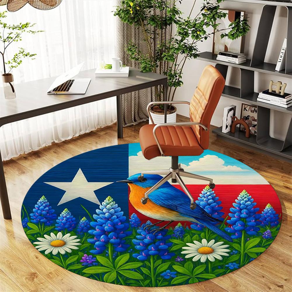 1 шт. Флаг Техаса Синяя птица Круглый коврик для стула офисный Ковер для зоны - Нескользящий, Напольный коврик для офиса, спальни, Идеальный подарок для декора дома c0112117