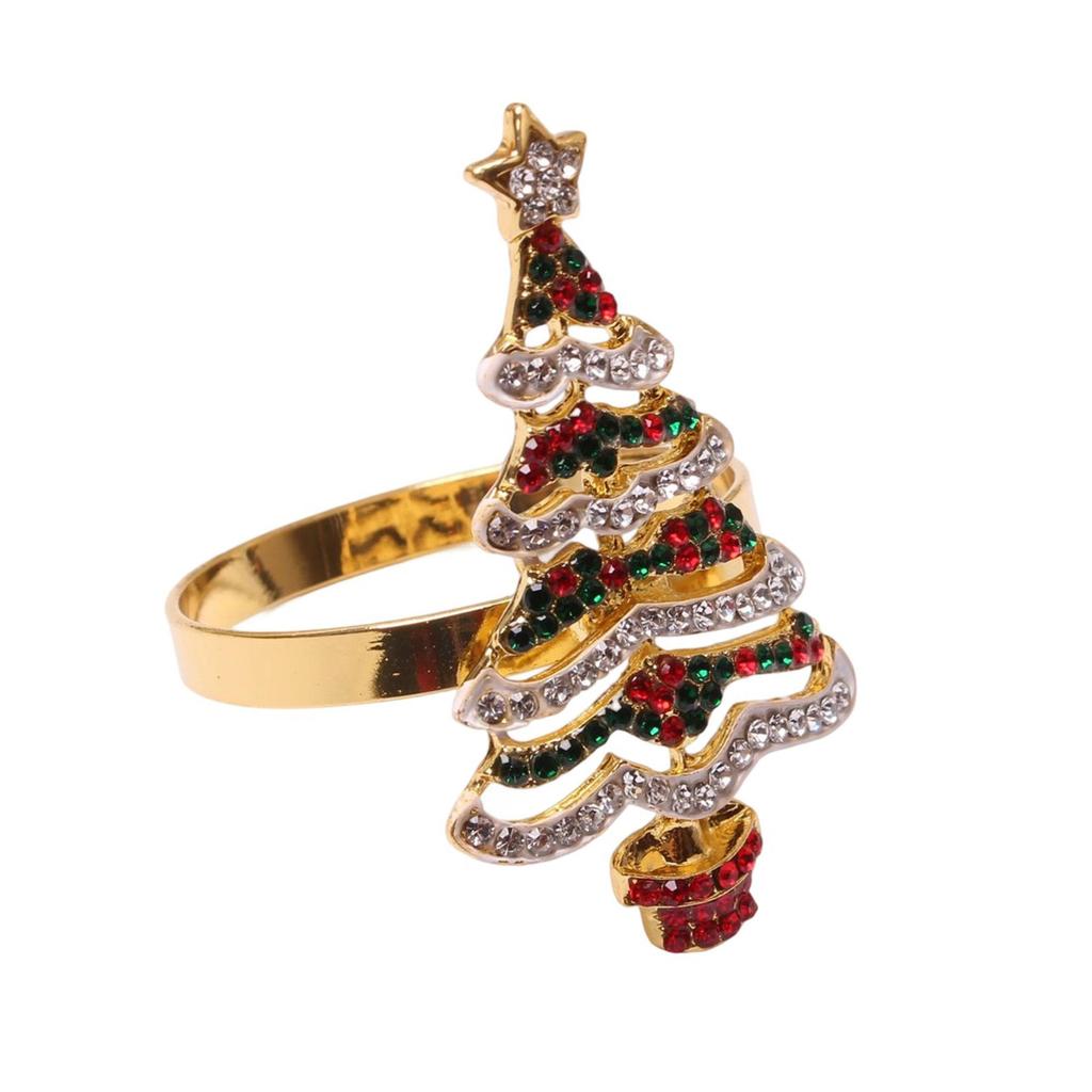 Elegant Metal Christmas Tree Napkin Rings with Sparkling Rhinestones Napkin Holder For Festives Party Table Decoration