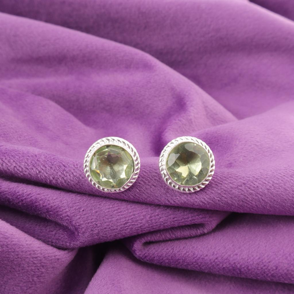 Зеленый Аметист Драгоценный Камень 925 Серебро Пуссеты Новые Серьги на День Дружбы EE-147-1