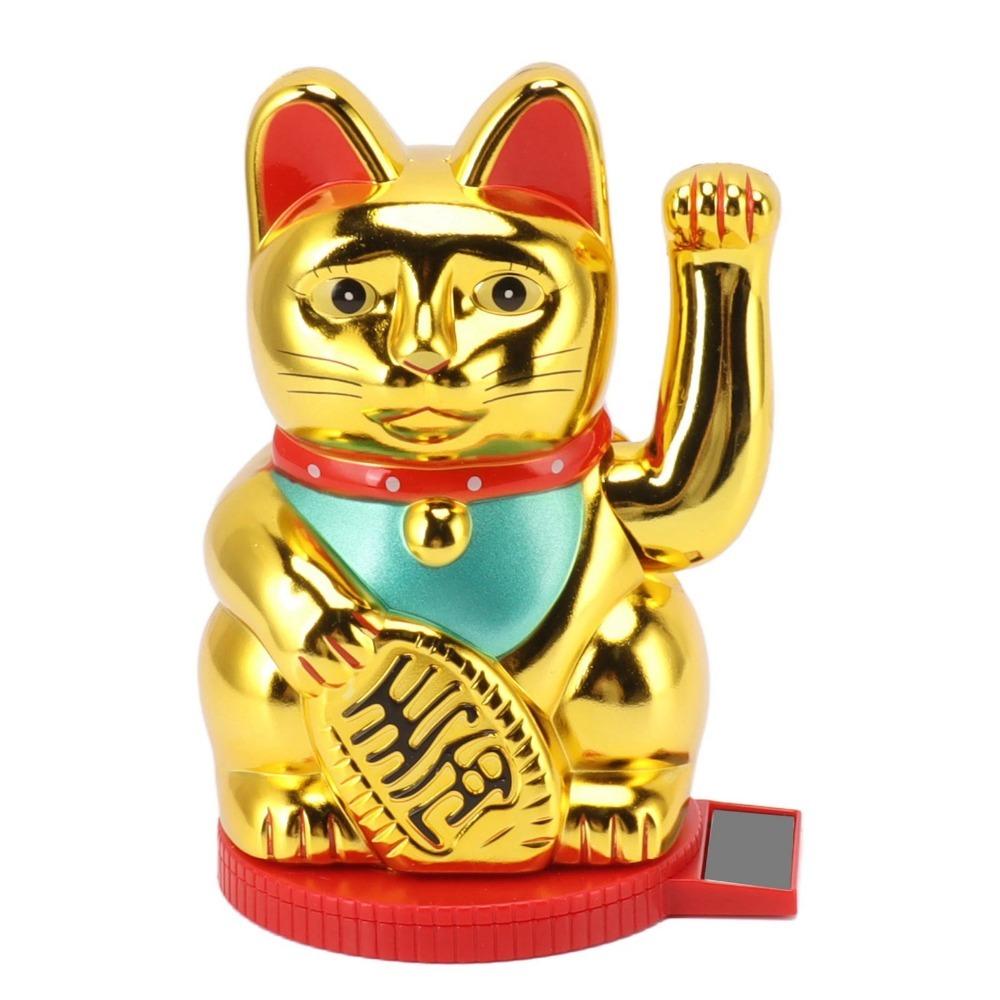 Plastic Rotatable Base Fortune Cat White & Gold & Black Car Dashboard Cat Ornament  Home Decoration