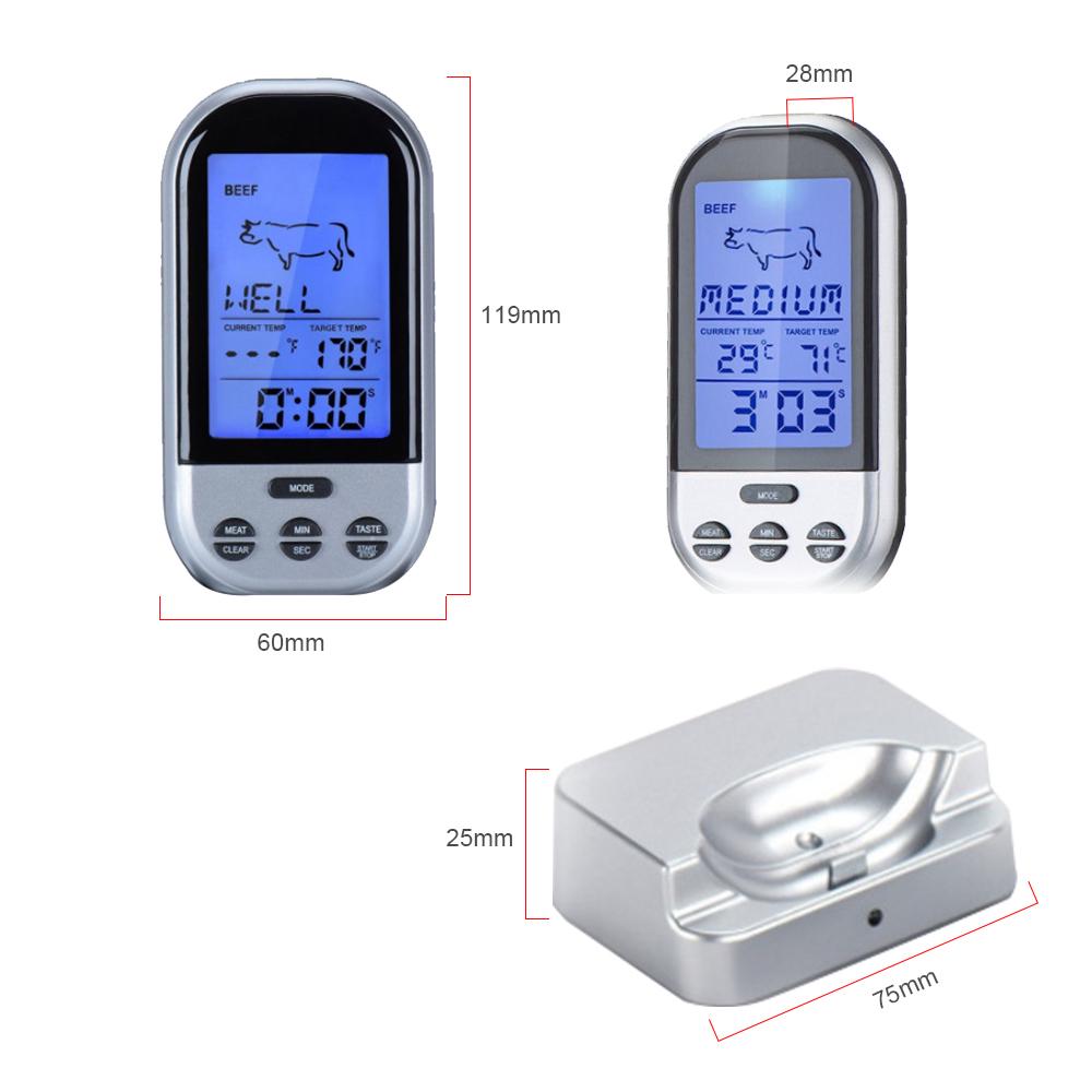 Цифровой термометр для мяса, беспроводной дистанционный термометр для еды, таймер для мяса, рыбы, водонепроницаемый курильщик